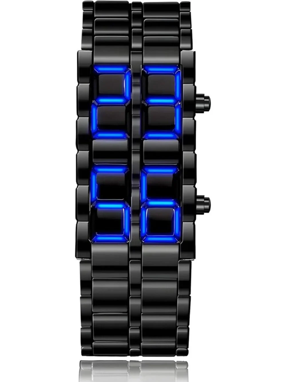 Men's Black Blue Analog Quartz Lava Style Stainless Steel Bracelet Digital Watch